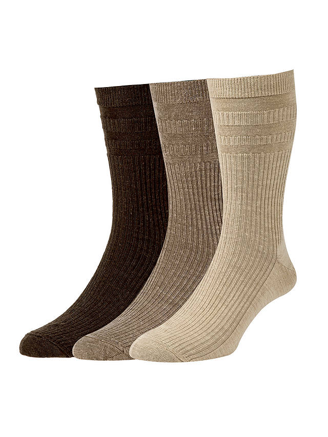 HJ Hall Wool Soft Top Socks, Pack of 3, One Size, Oatmeal Multi at John ...