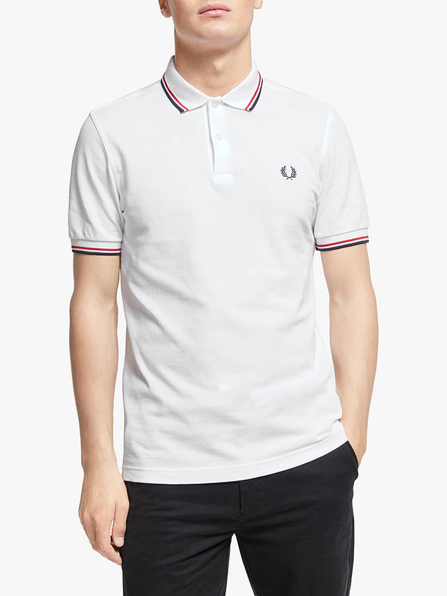 Fred Perry Twin Tipped Regular Fit Polo Shirt, White at John Lewis ...