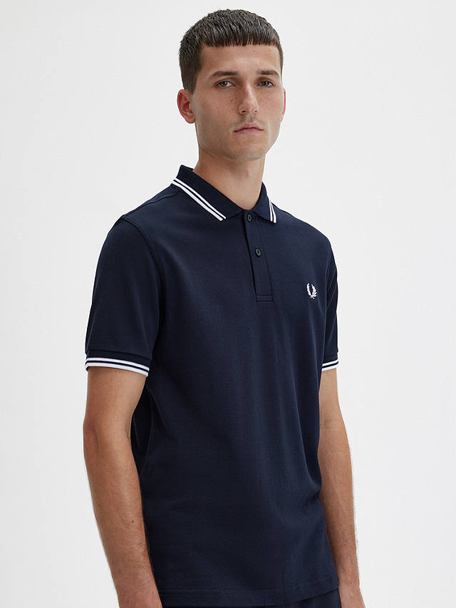 Fred Perry Twin Tipped Regular Fit Polo Shirt, Navy/White
