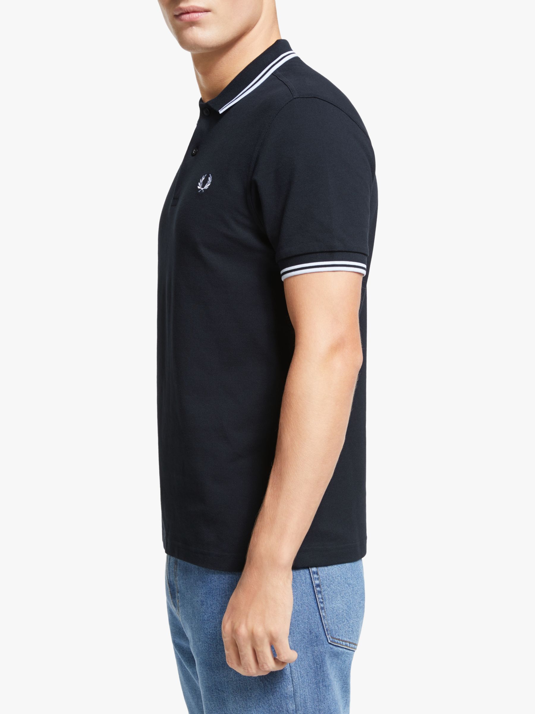 Fred Perry Twin Tipped Regular Fit Polo Shirt, Navy/White, S