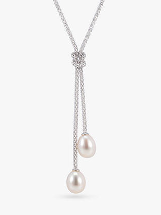 Lido Y Shape Knotted Drop Necklace, Silver/White