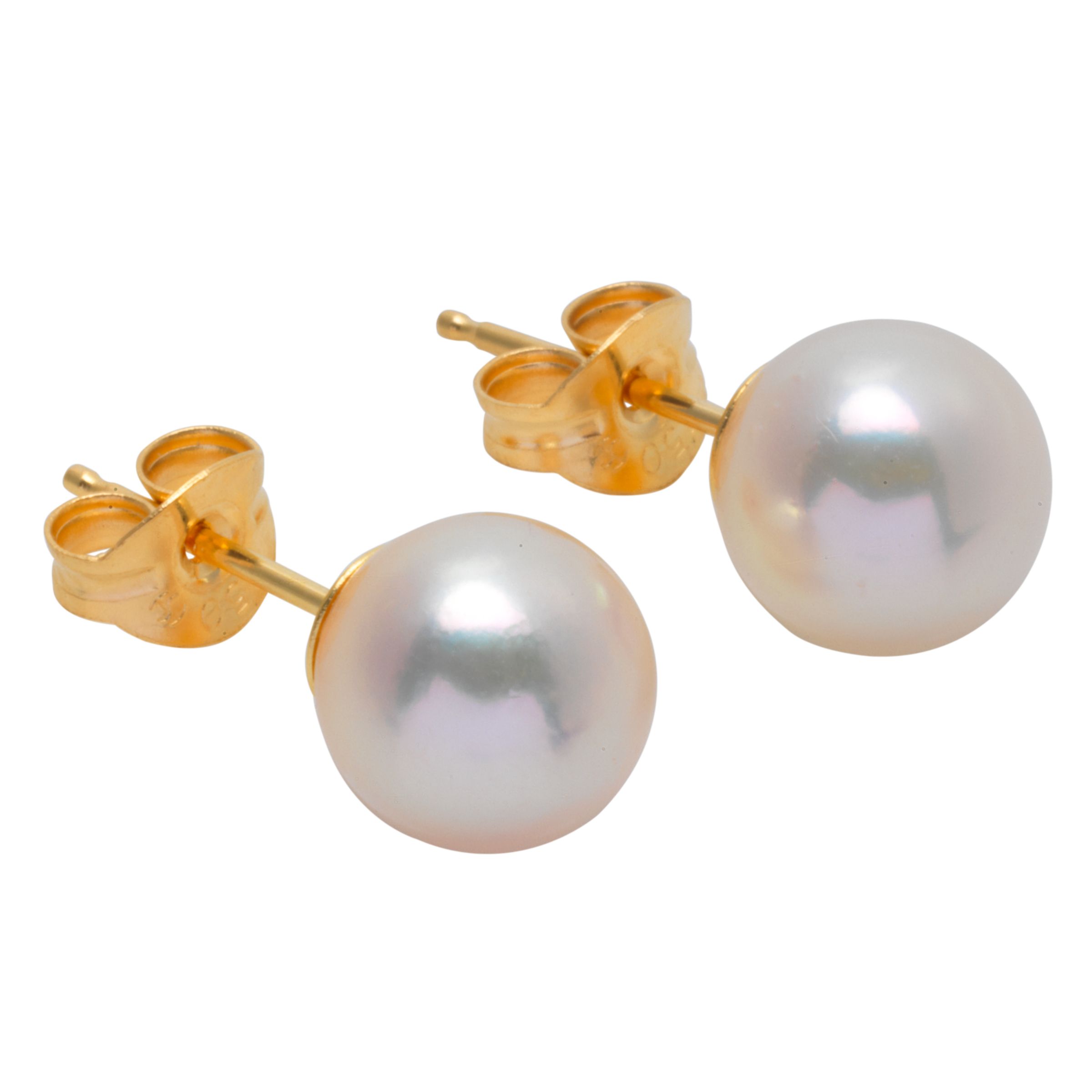 A B Davis 18ct Yellow Gold Cultured Large White Pearl Stud Earrings at ...