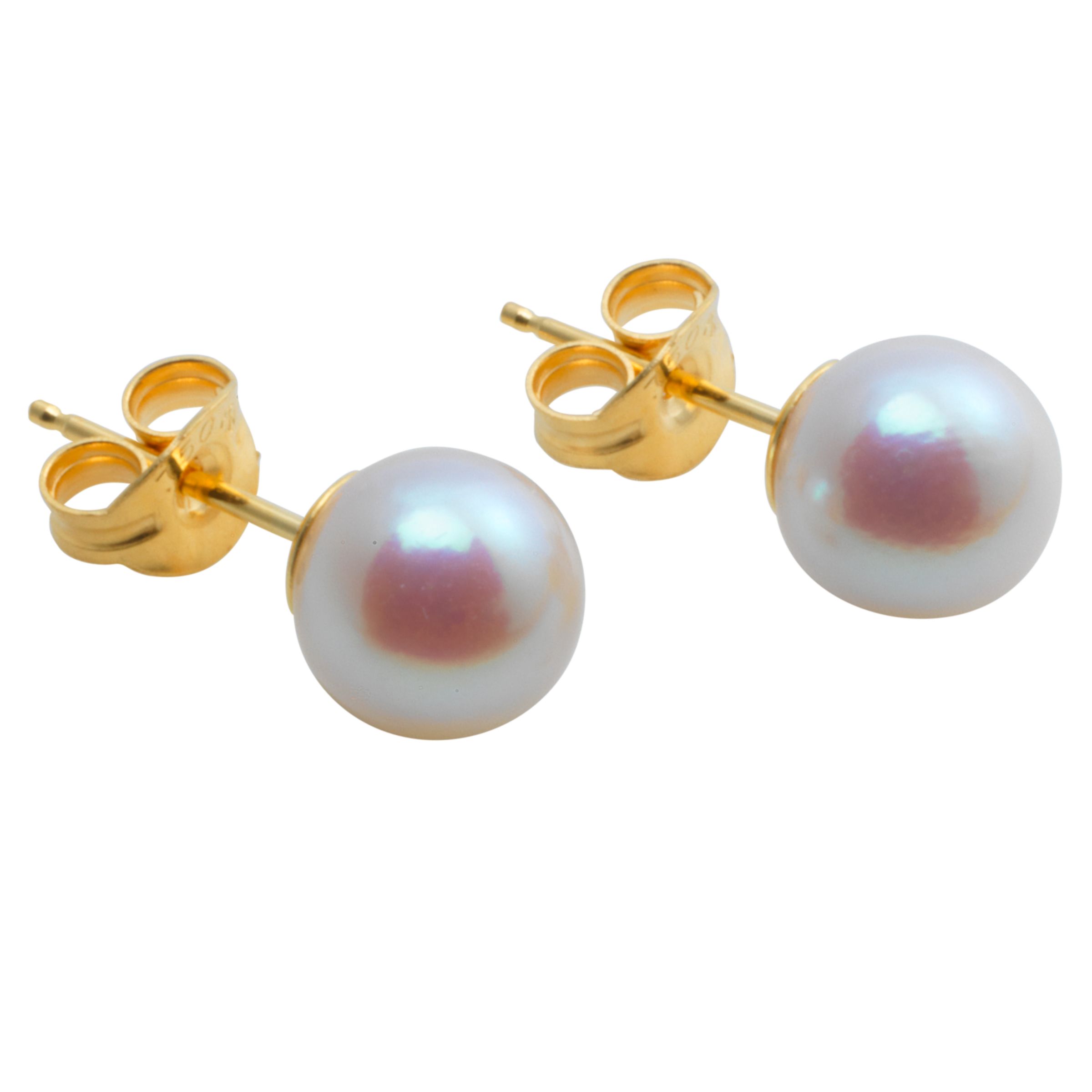 Buy A B Davis 18ct Yellow Gold Cultured White Pearl Stud Earrings Online at johnlewis.com
