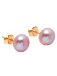 A B Davis 9ct Yellow Gold Freshwater Pearl Bouton Stud Earrings, Pink
