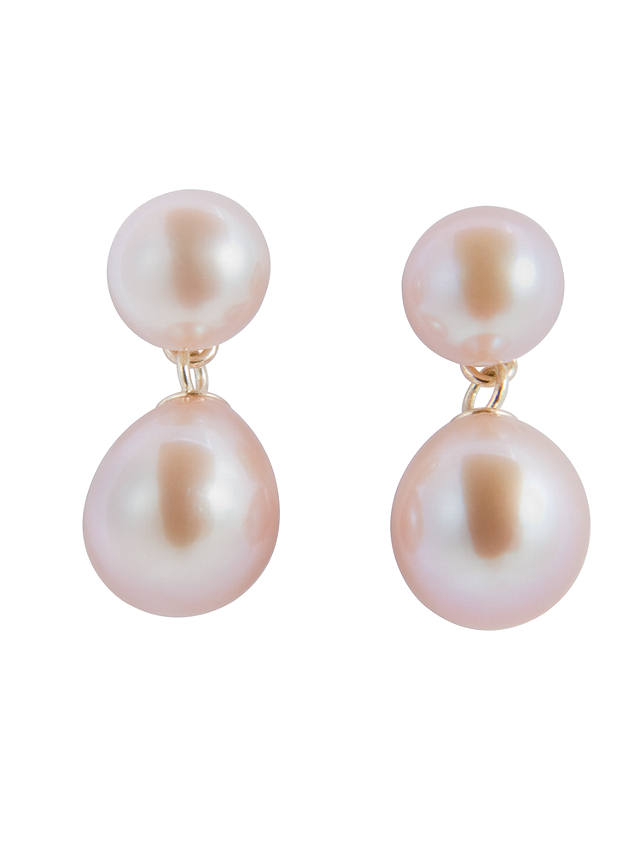 A B Davis 9ct Gold Freshwater Pearl Drop Earrings, Pink