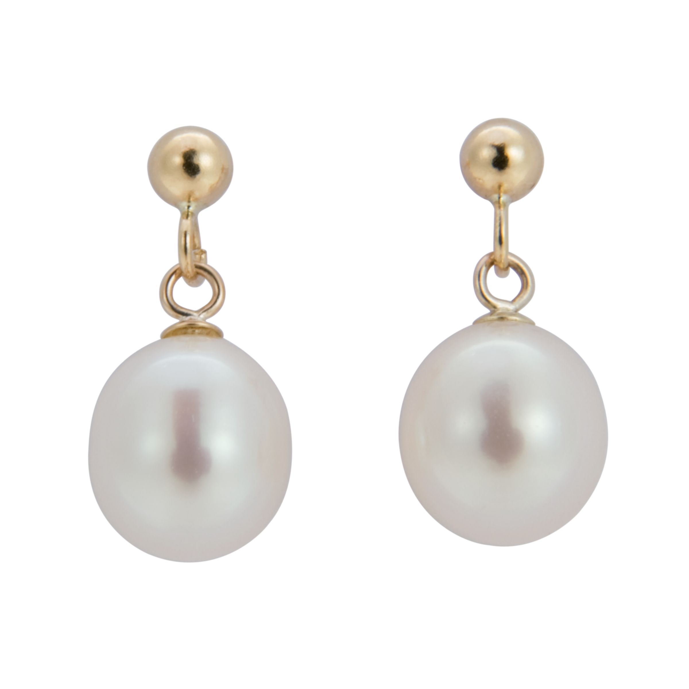 A B Davis 9ct Gold Freshwater Pearl Pear Shaped Drop Earrings