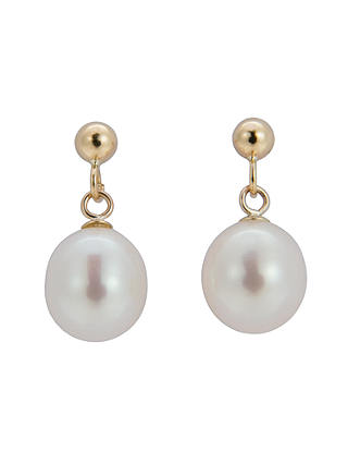 A B Davis 9ct Gold Freshwater Pearl Pear Shaped Drop Earrings