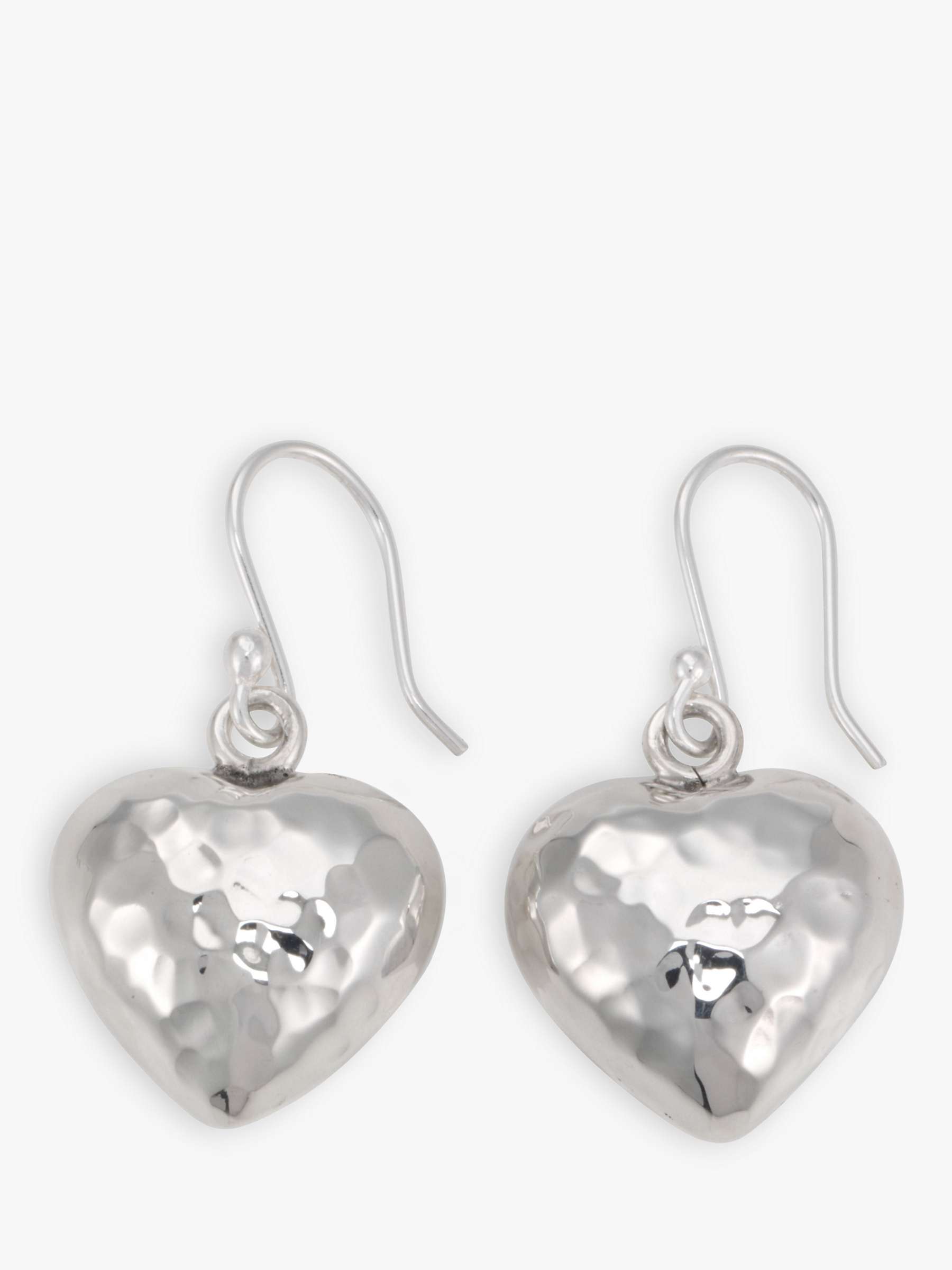 Buy Andea Hammered Puffed Heart Drop Earrings, Silver Online at johnlewis.com
