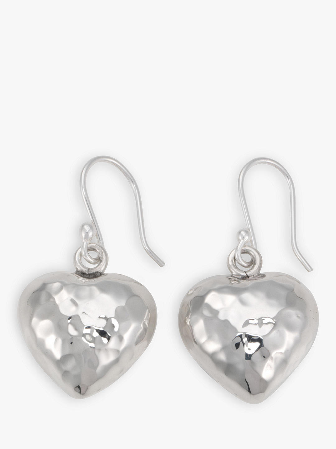 Andea Hammered Puffed Heart Drop Earrings, Silver