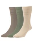 HJ Hall Cotton Softop Socks, Pack of 3, One Size, Olive/Taupe
