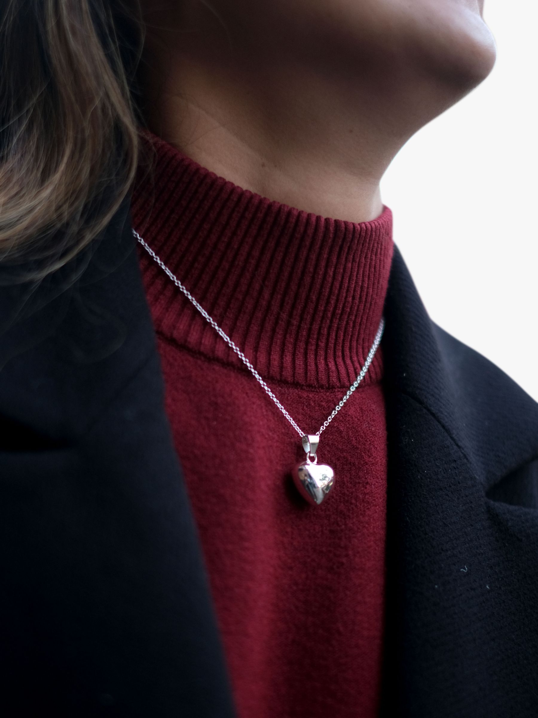 Buy Andea Puffed Heart Pendant Necklace, Silver Online at johnlewis.com