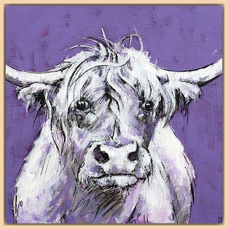 Bull On Purple Print, Natural Ash Framed Canvas