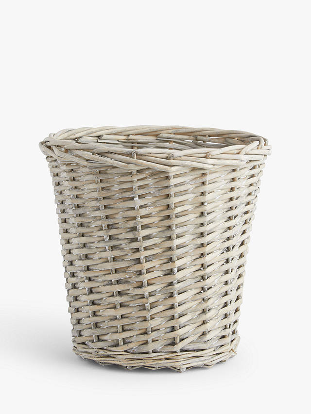 Brown/White WoodLuv Round Wicker Waste Paper Bin with Cloth Lining