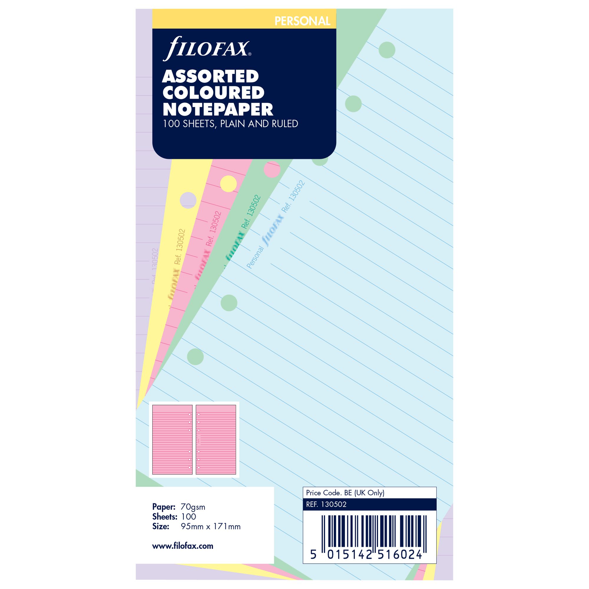 Filofax Personal Assorted Paper Value Pack, Coloured