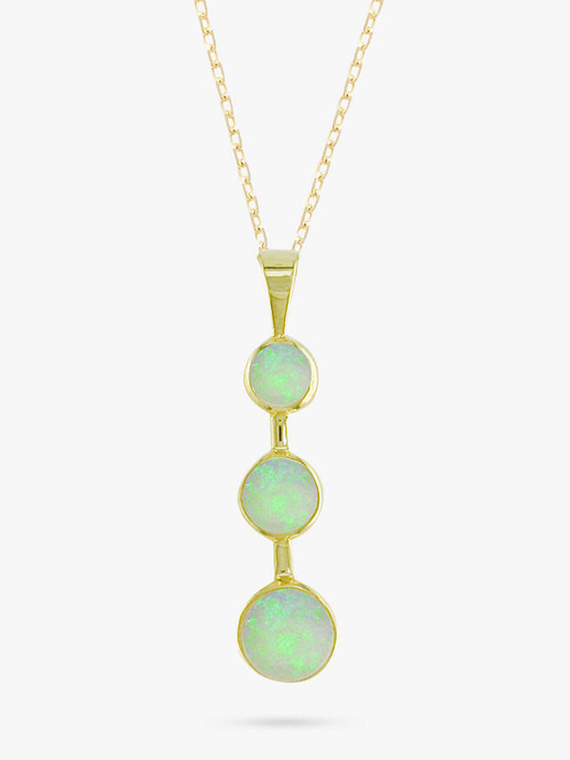 E.W Adams 9ct Yellow Gold Triple Opal Drop Pendant Necklace, Yellow Gold