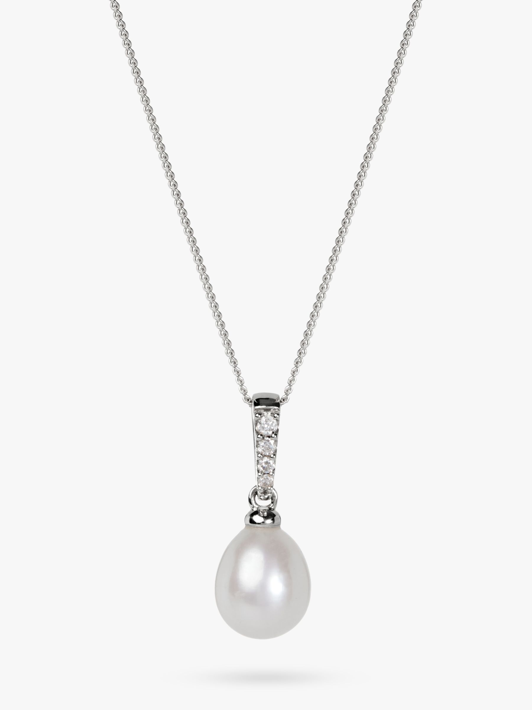 Buy A B Davis 9ct White Gold Freshwater Pearl and Diamond Pendant Necklace Online at johnlewis.com