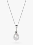 A B Davis 9ct White Gold Freshwater Pearl and Diamond Pendant Necklace