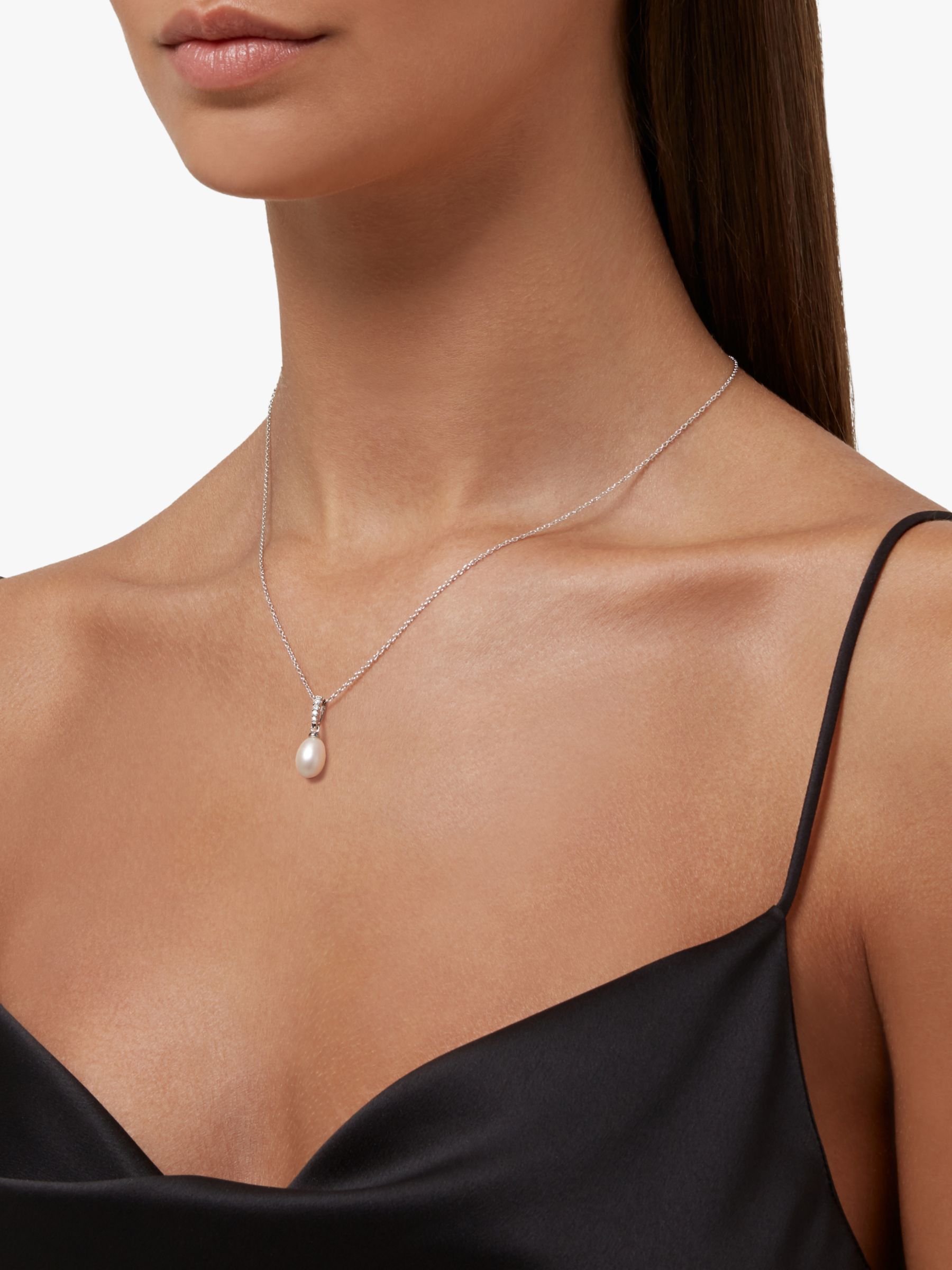 Buy A B Davis 9ct White Gold Freshwater Pearl and Diamond Pendant Necklace Online at johnlewis.com