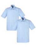 Boys' School Check Print Short Sleeve Shirt, Pack of 2, Blue/White