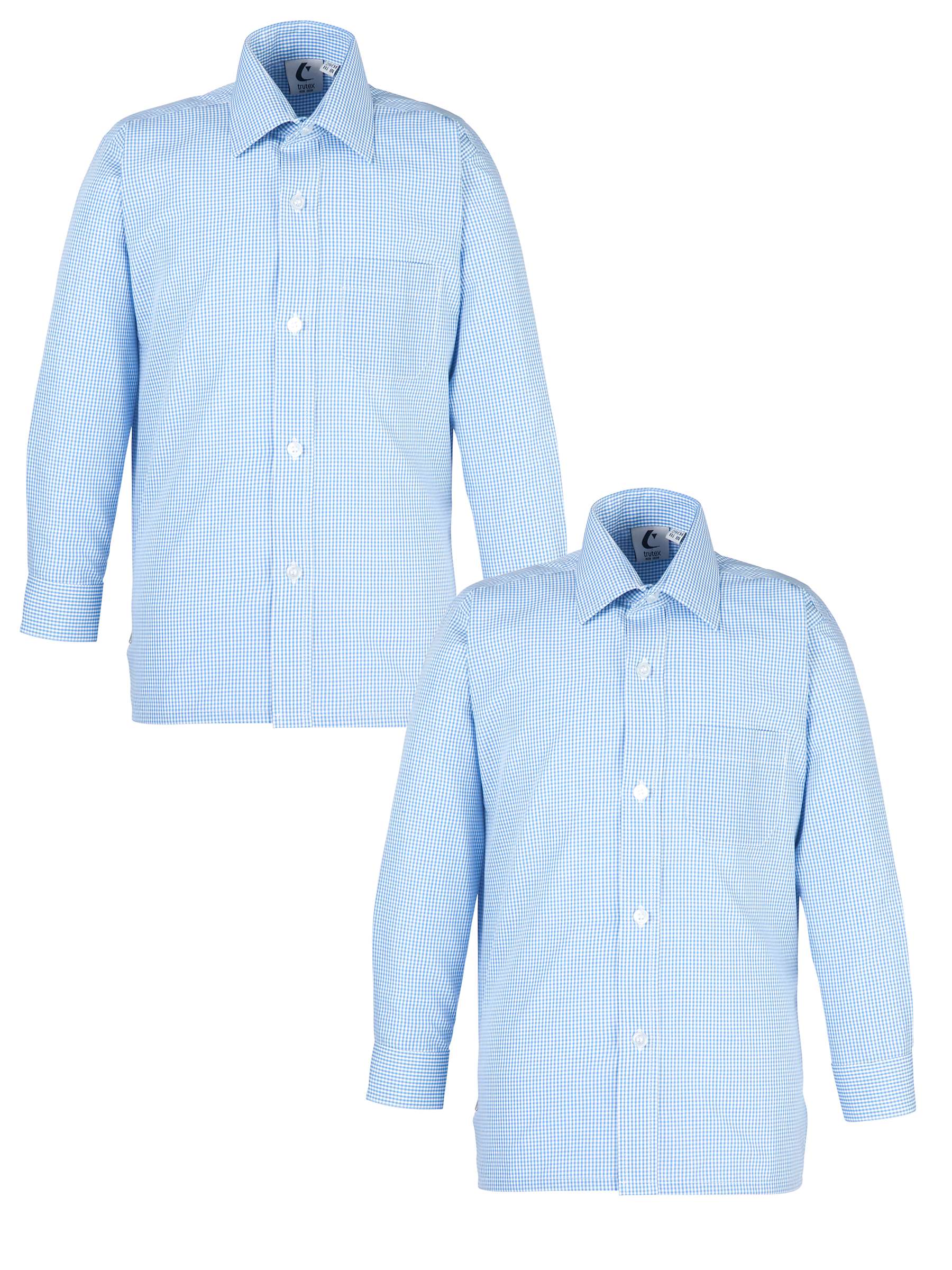 Buy Boys' School Check Print Long Sleeved Shirt, Pack of 2, Blue/White Online at johnlewis.com