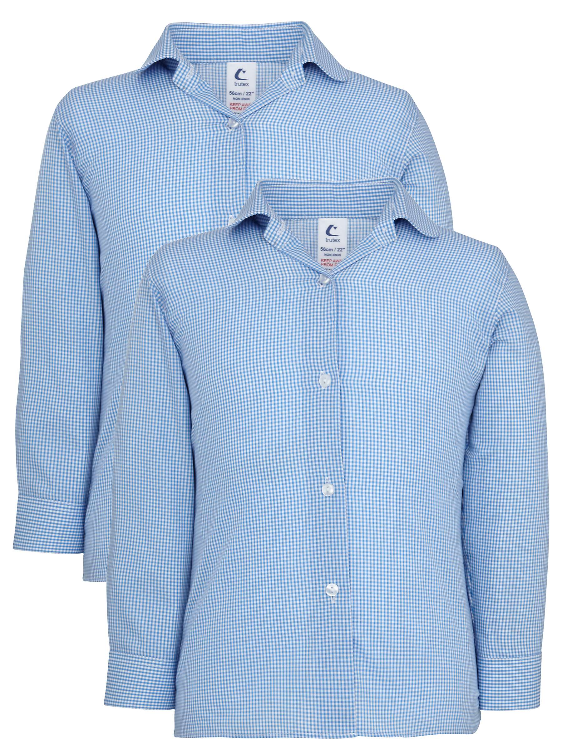 Buy Girls' School Long Sleeve Checked Blouse, Pack of 2, Blue/White Online at johnlewis.com
