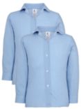 Girls' School Long Sleeve Checked Blouse, Pack of 2, Blue/White