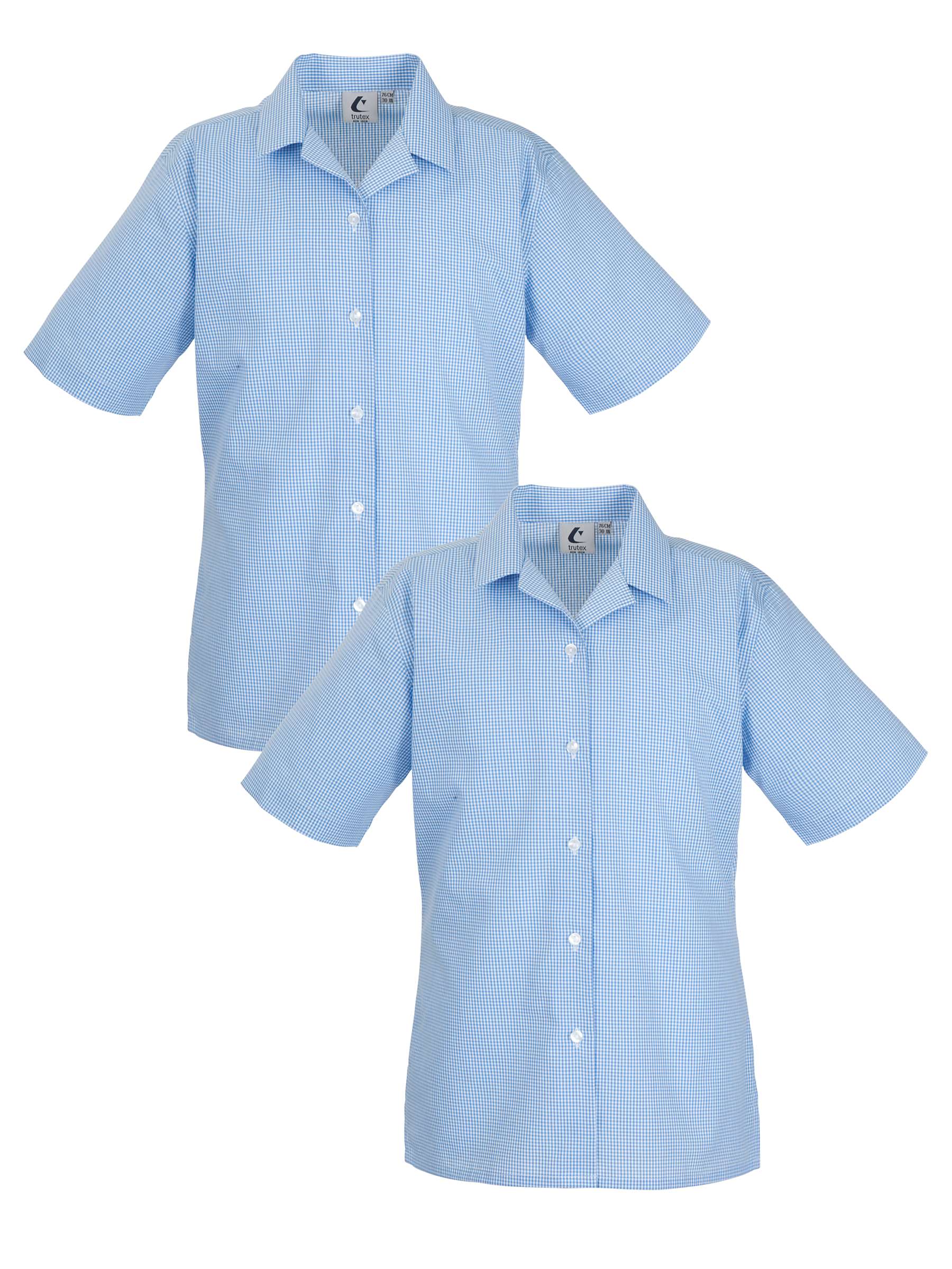 Buy Girls' School Short Sleeve Checked Blouse, Pack of 2, Blue/White Online at johnlewis.com