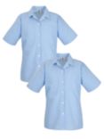 Girls' School Short Sleeve Checked Blouse, Pack of 2, Blue/White