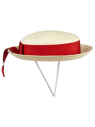School Girls' Summer Boater with Red Trim, Straw