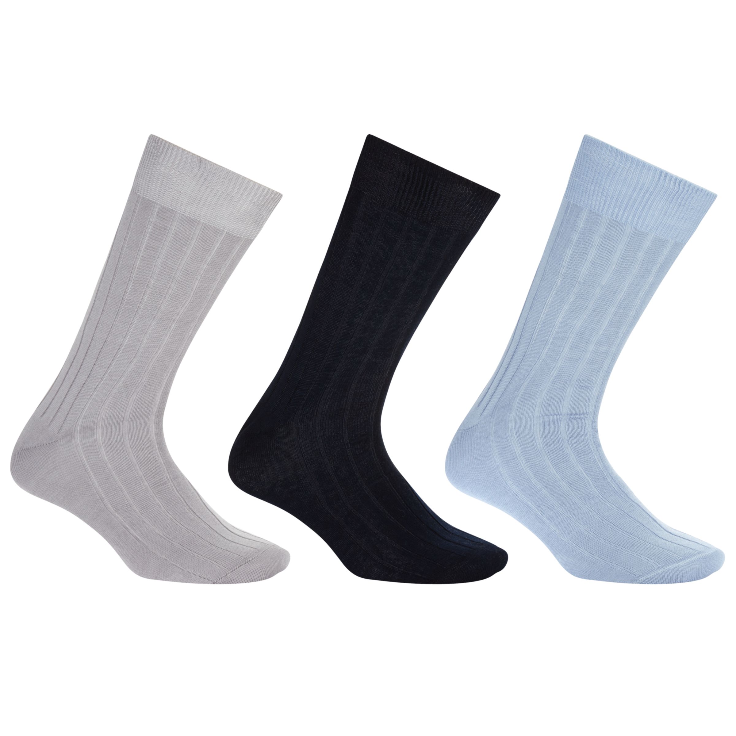 John Lewis & Partners Pure Mercerised Cotton Socks, Pack of 3, Multi, S