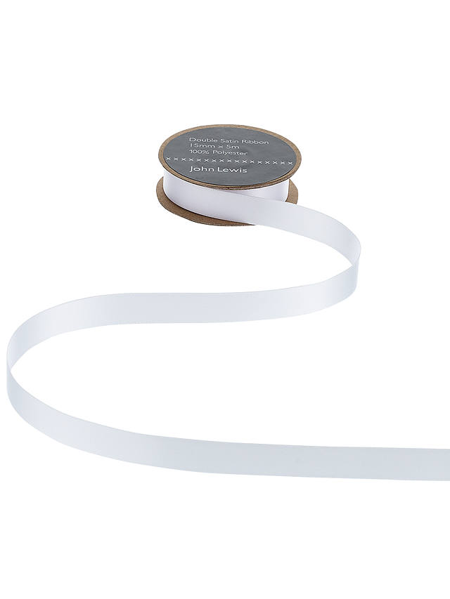 John Lewis & Partners Double Satin Ribbon, 5m, White, 75mm