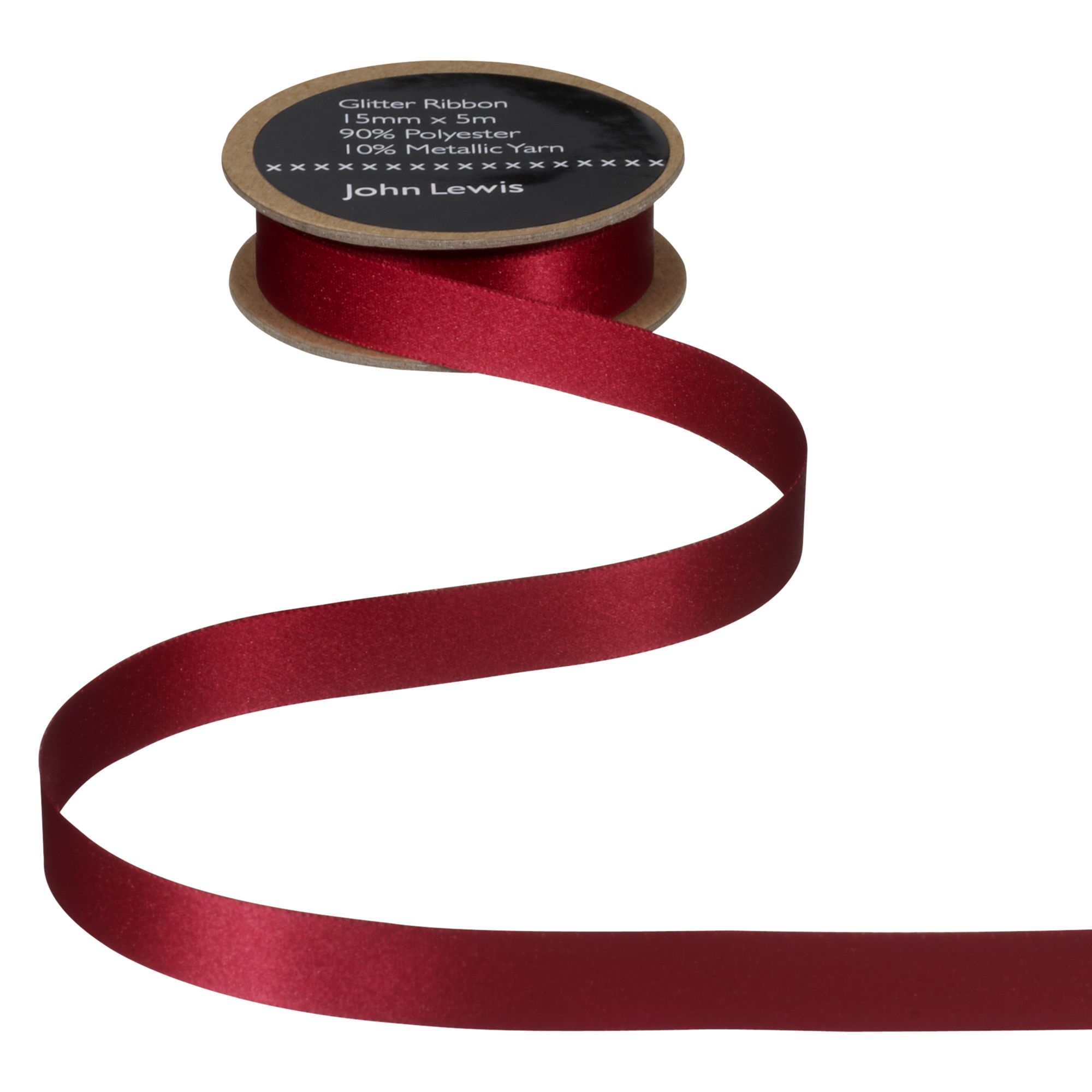 John Lewis Glitter Ribbon, Scarlet, 15mm