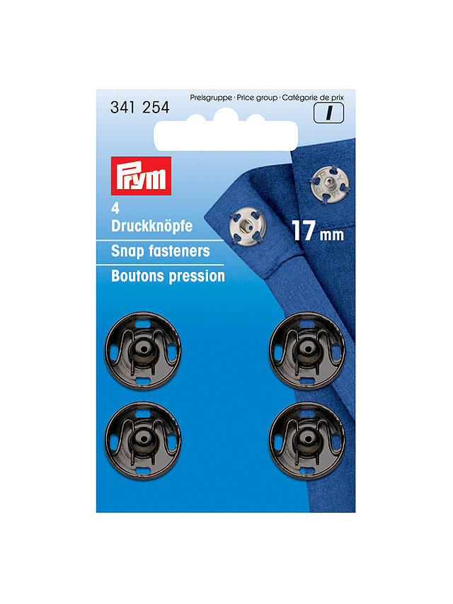 Prym Sew-On Metal Snap Fasteners, 17mm, Pack of 4, Black