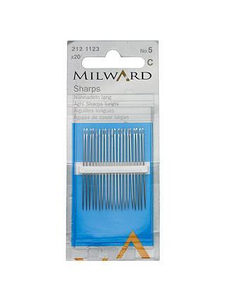 Milward Sharps Sewing Needles, Size 5, Pack of 20