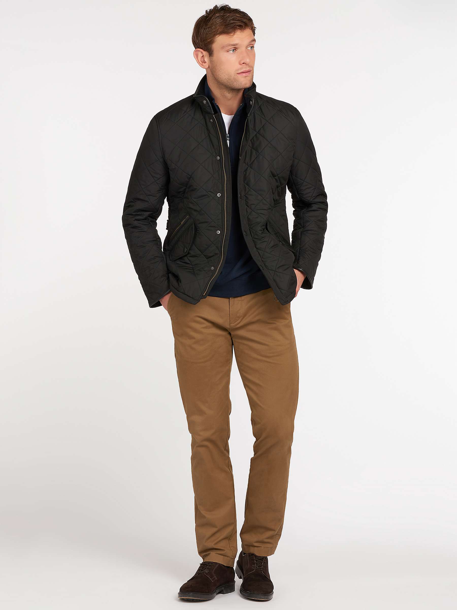 Barbour Powell Quilted Jacket, Black at John Lewis & Partners