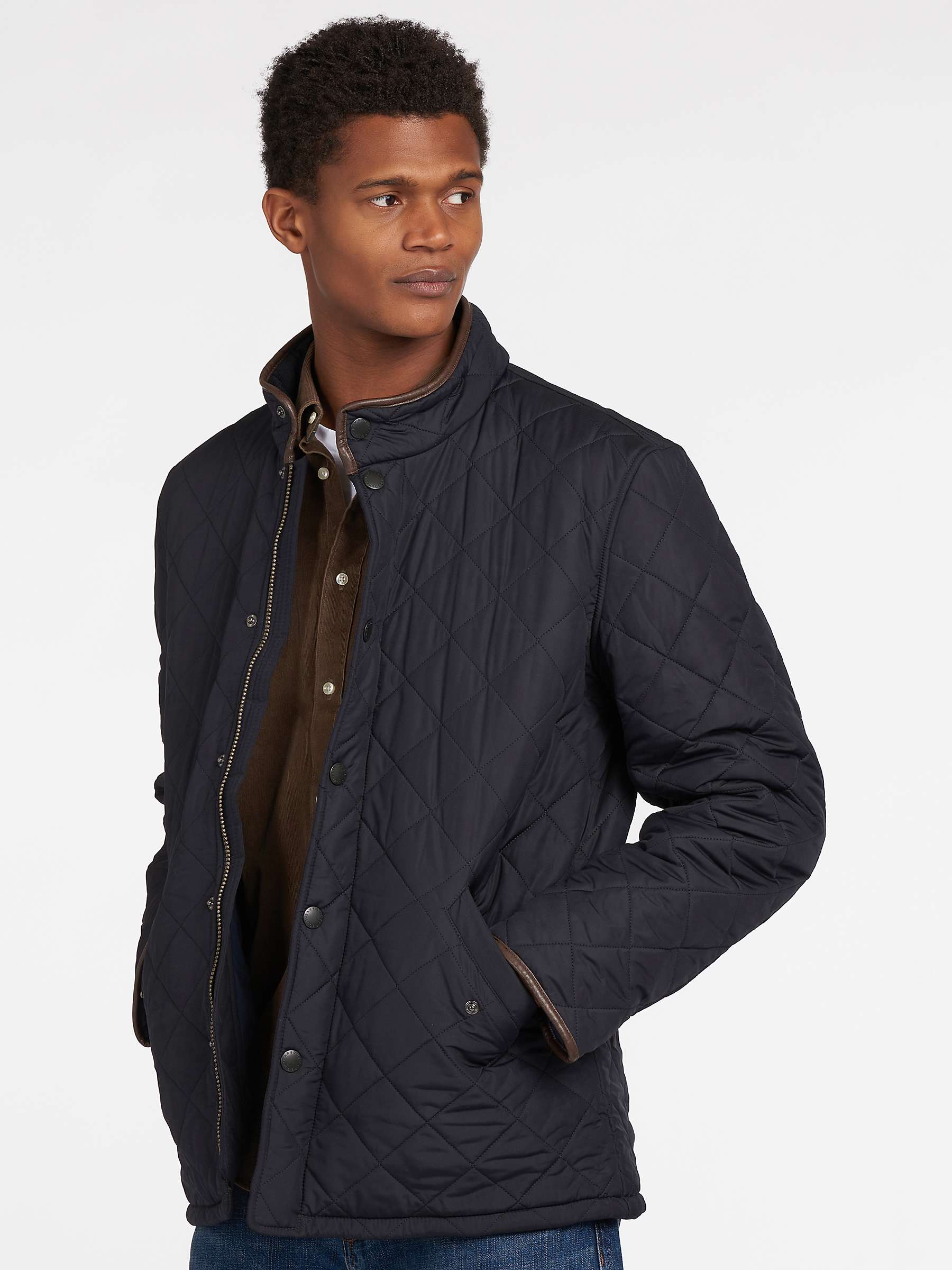 Barbour Powell Quilted Jacket, Navy at John Lewis & Partners