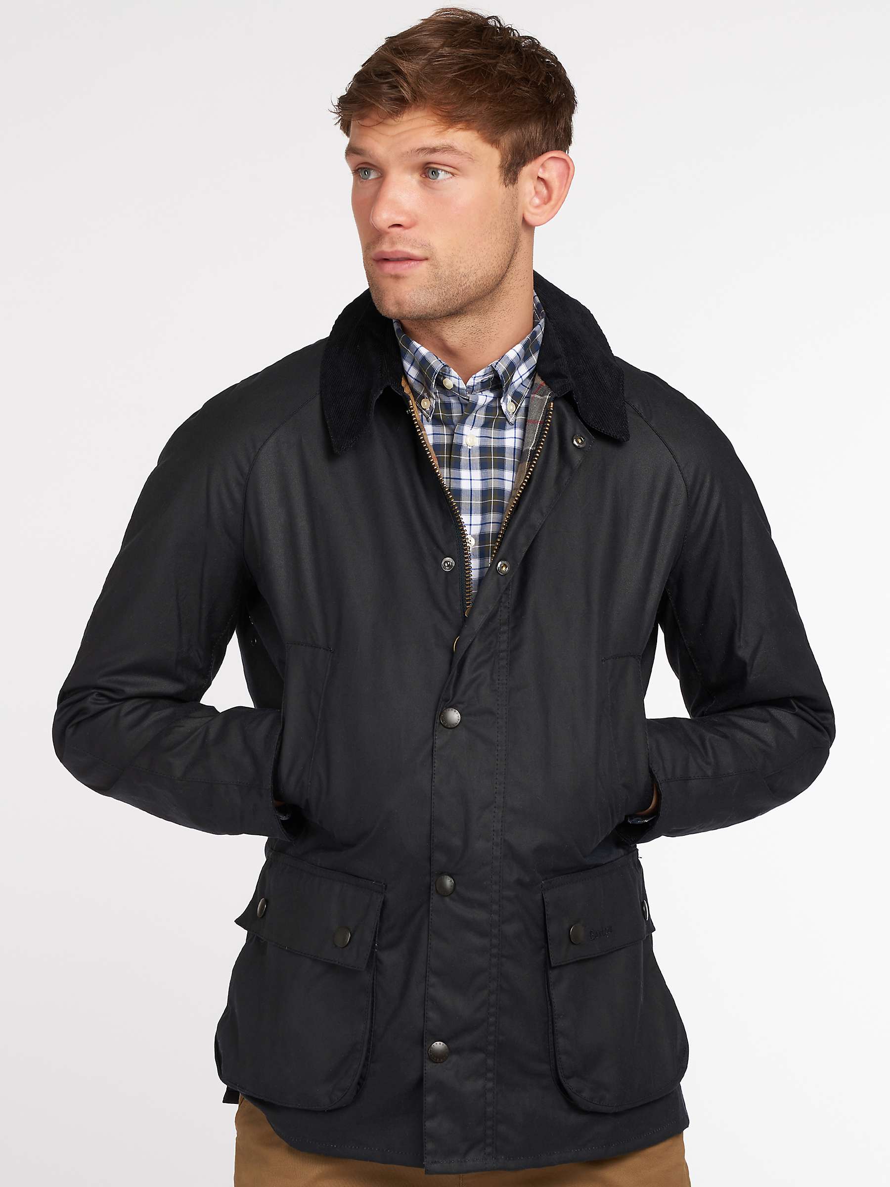 Barbour Ashby Waxed Field Jacket, Navy at John Lewis & Partners