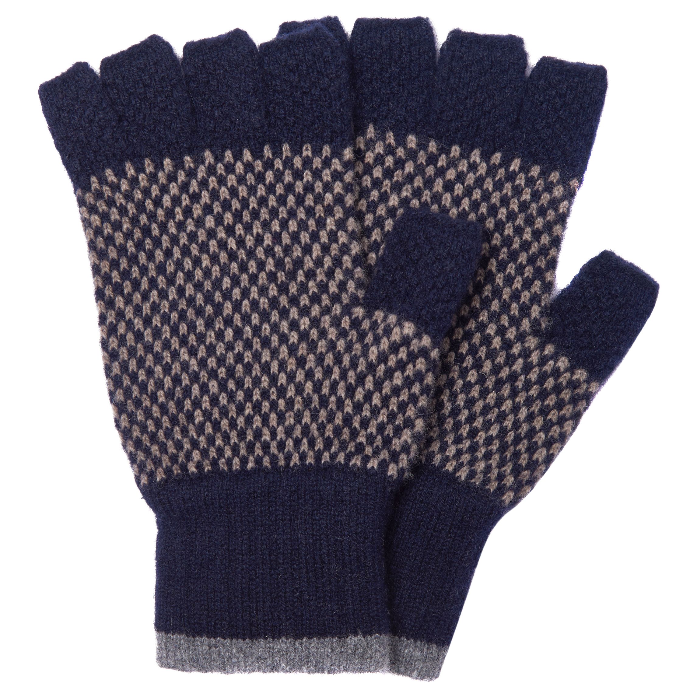 Barbour Brodie Check Lambswool Fingerless Gloves, Navy