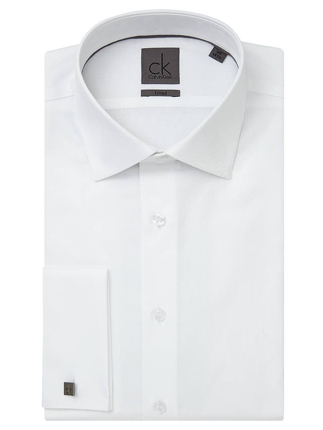 Calvin Klein Self Stripe Double Cuff Fitted Shirt, White