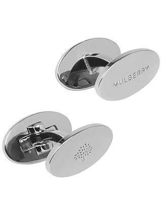 Mulberry Oval Silver Plated Reversible Cufflinks, Silver