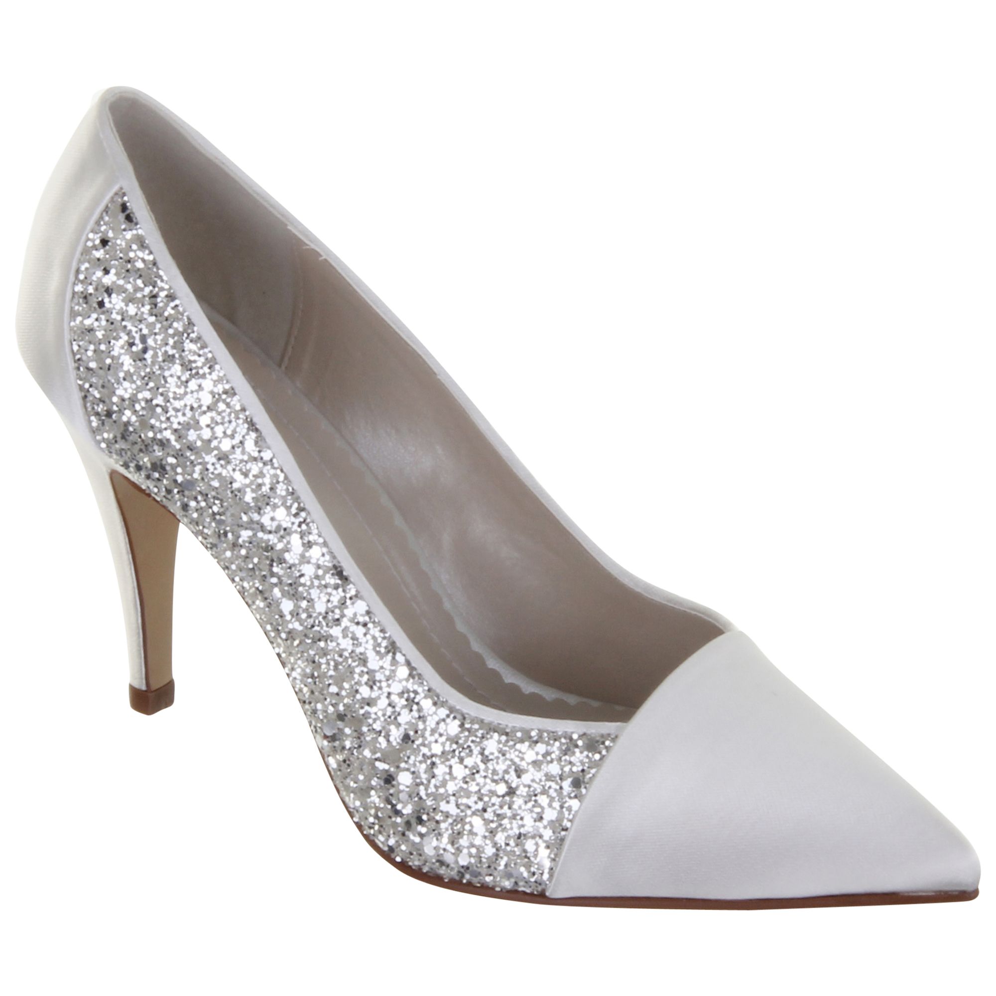 Rainbow Club Claudia Satin and Glitter Point Toe Court Shoes, Ivory at ...