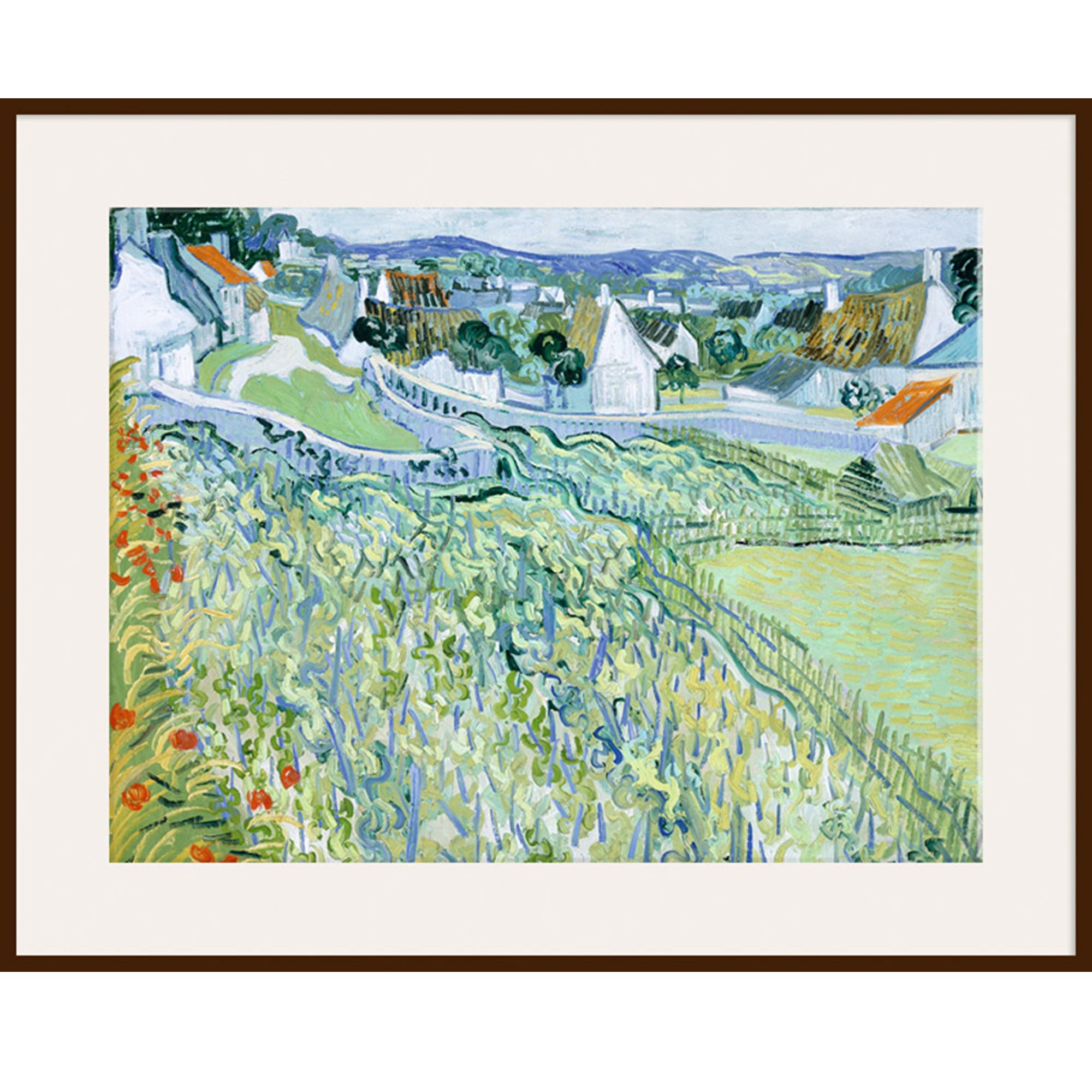 Vincent Van Gogh - Vineyards with a View of Auvers, Dark Brown Framed Print, 82 x 110cm