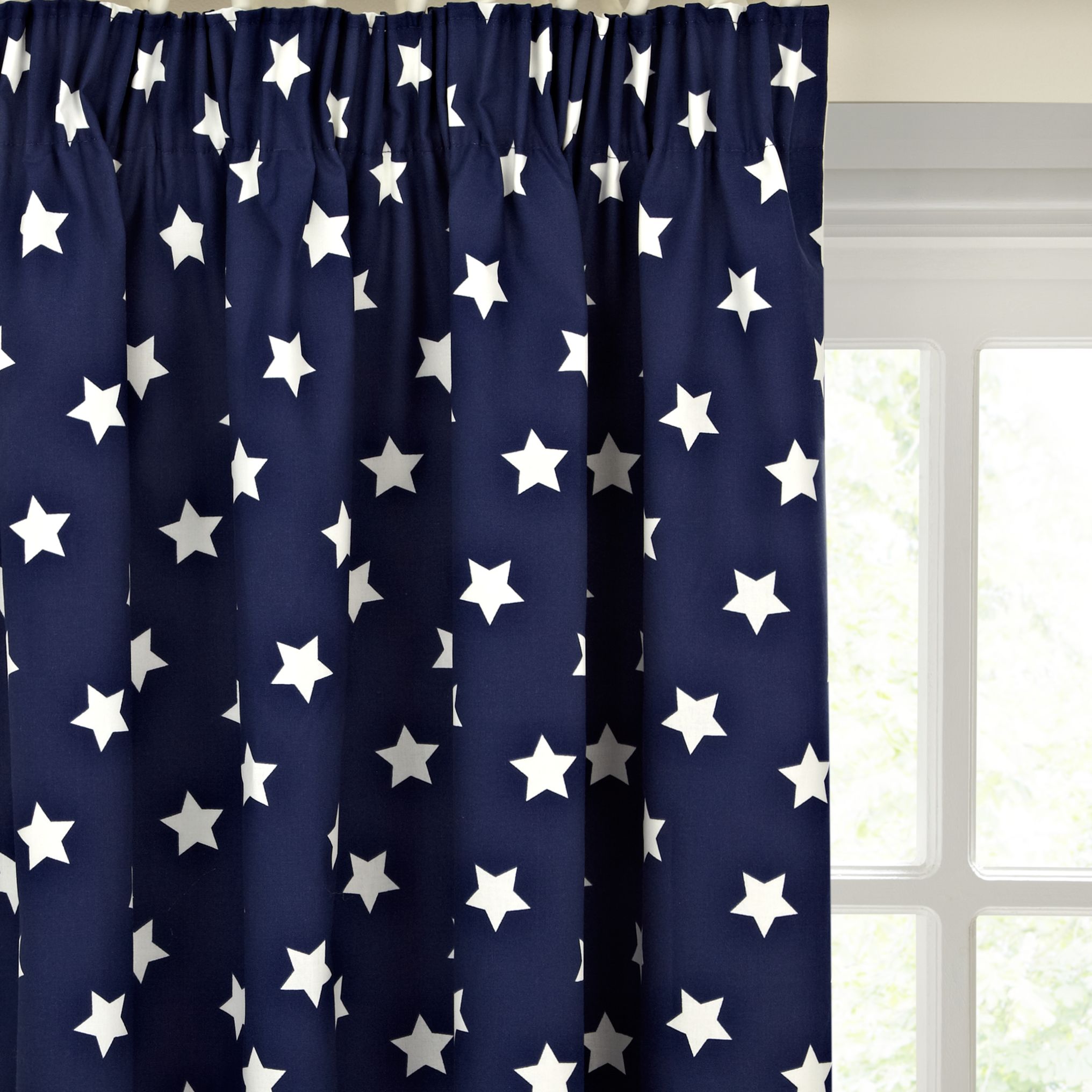 little home at John Lewis Glow in the Dark Star Pair Blackout Lined Pencil Pleat Children's Curtains, Navy