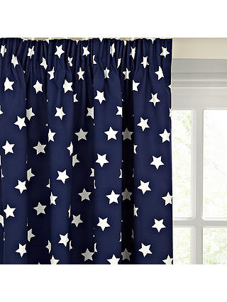 little home at John Lewis Glow in the Dark Star Pair Blackout Lined Pencil Pleat Children's Curtains, Navy