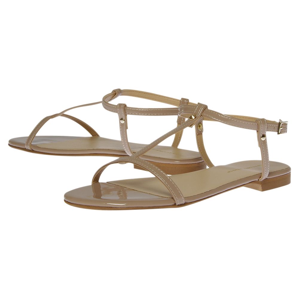 nude leather flat sandals
