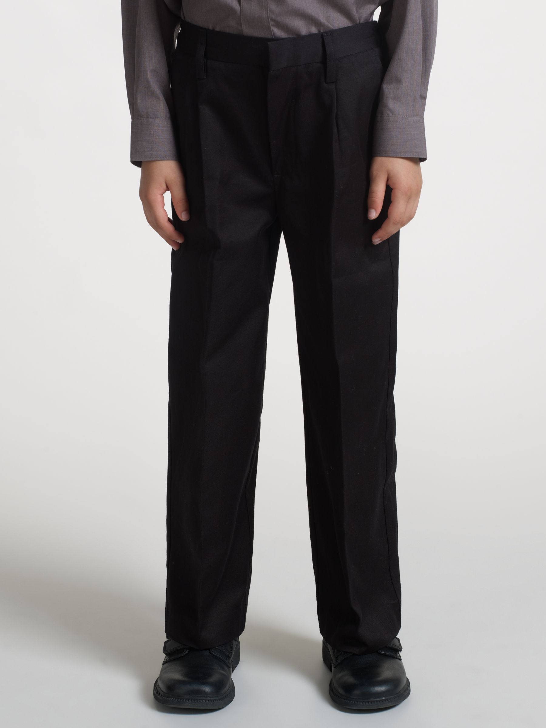 John Lewis & Partners Boys' Pure Cotton Adjustable Waist Straight Leg School Trousers, Black