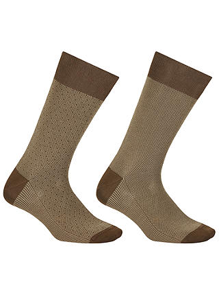 John Lewis & Partners Birdseye Egyptian Cotton Socks, Pack of 2, Brown