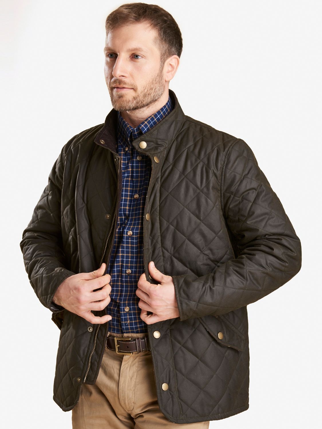 Buy Barbour Waxed Quilted Funnel Neck Jacket, Olive | John Lewis