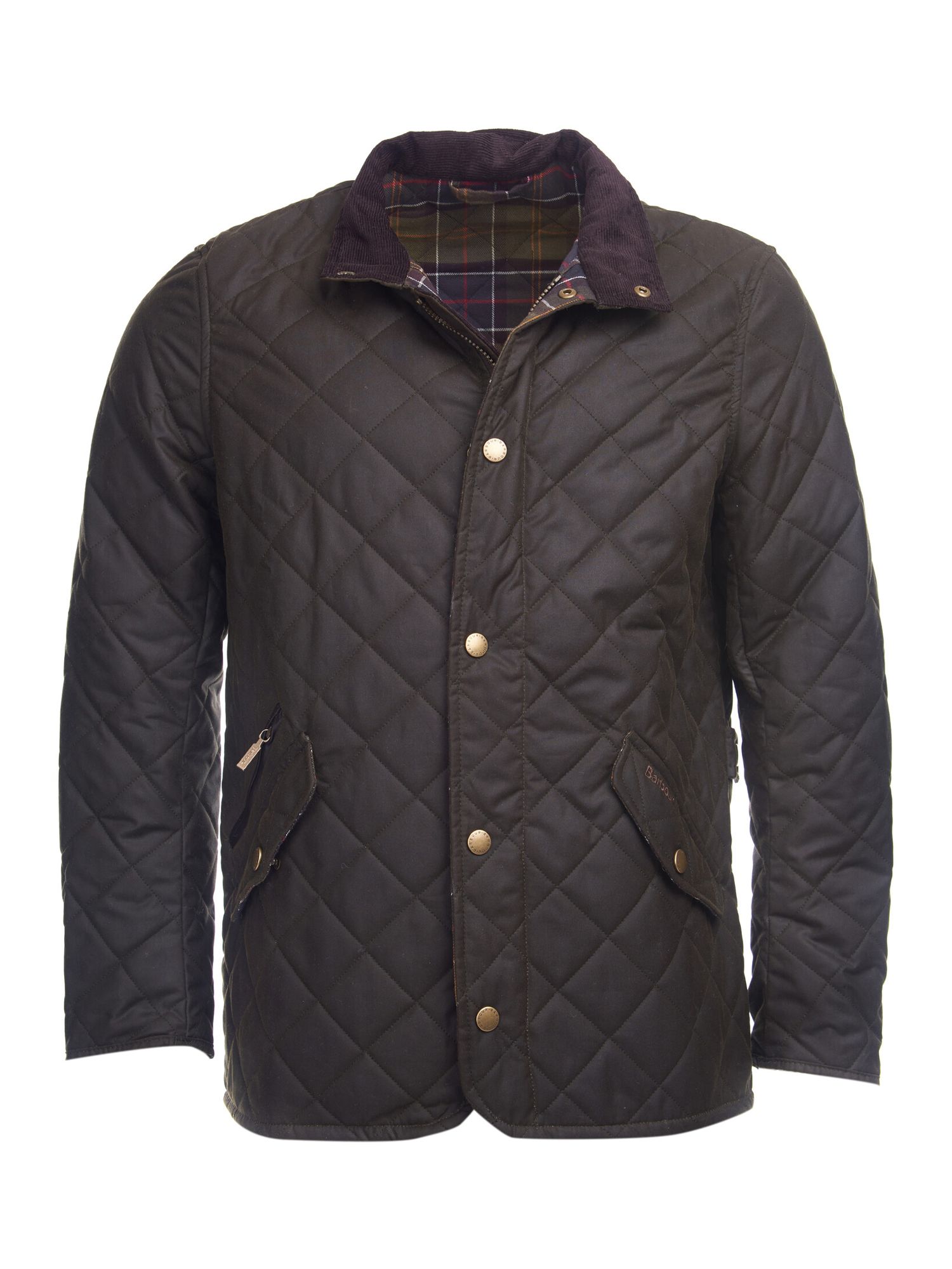 Barbour Waxed Quilted Funnel Neck Jacket, Olive at John Lewis & Partners