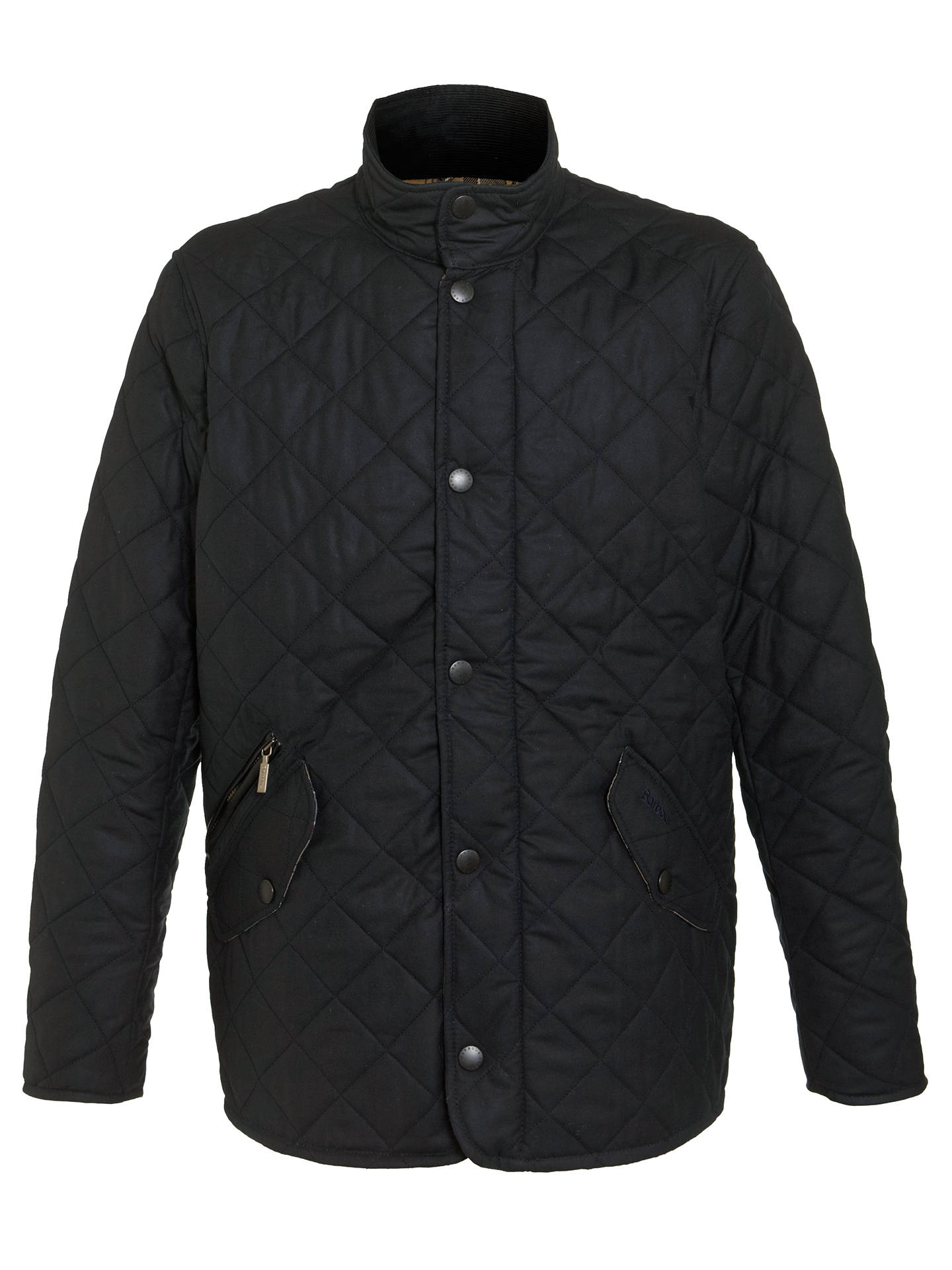 Barbour Waxed Quilted Funnel Neck Jacket, Black at John Lewis & Partners